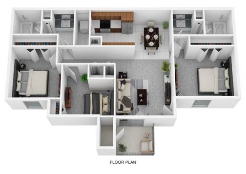 A floor plan of a house with a kitchen, living room, dining room, and bathroom.